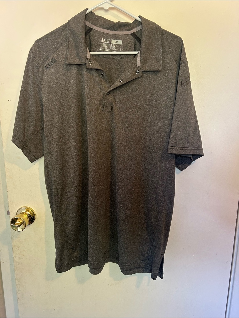 5.11 Tactical Men's Short Sleeve button Polo in Charcoal Heather XL